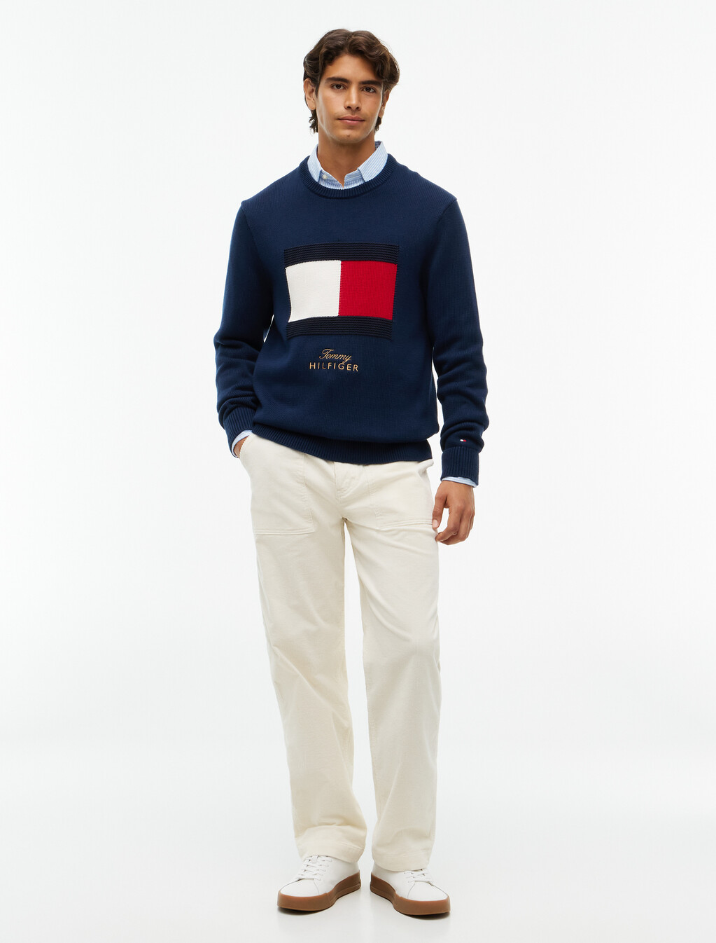 Intarsia Flag Crew Neck Jumper, Carbon Navy, hi-res