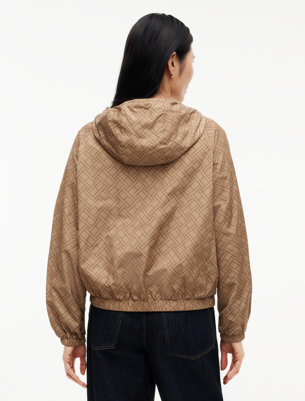 Relaxed Hooded Zip-Thru Windbreaker, Beige Monogram Flag, hi-res