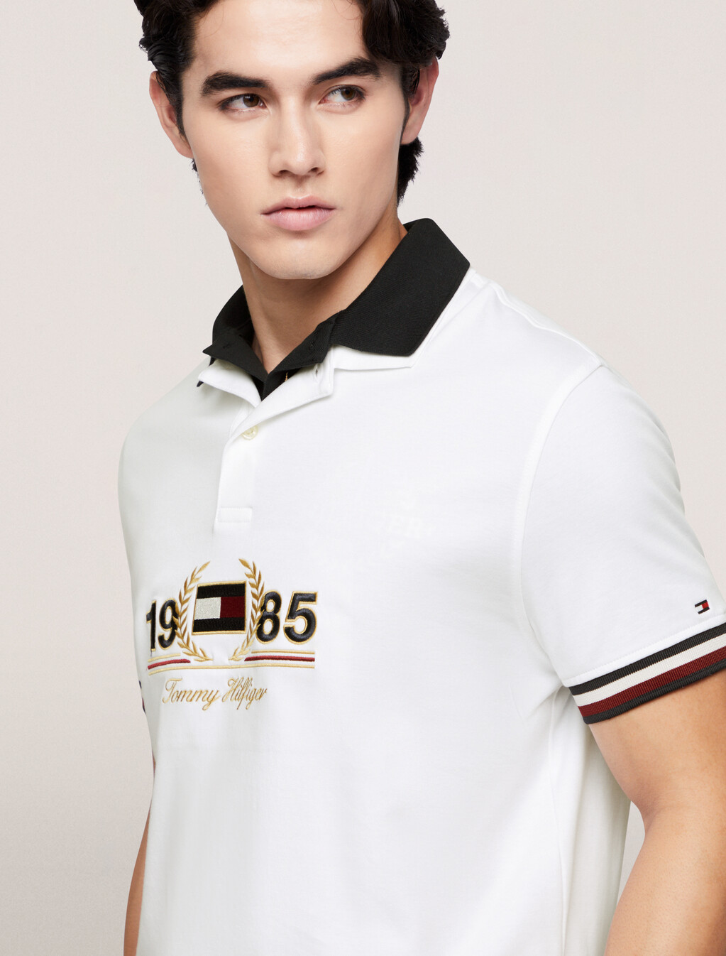 Contrast Collar 1985 Crest Polo, White, hi-res