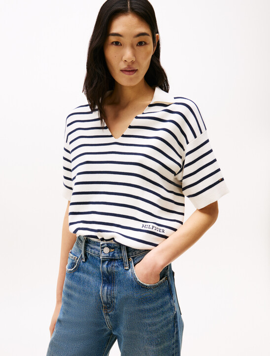 Stripe Short Sleeve Polo Jumper
