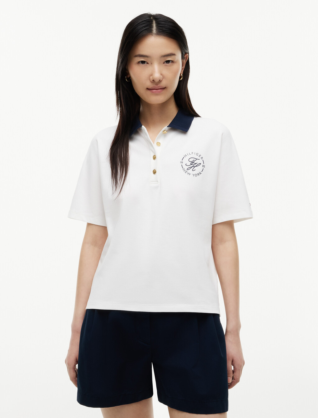 Regular Fit Gold-Tone Button Polo Shirt, Ecru, hi-res