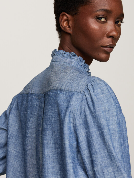 Ruffle Relaxed Chambray Shirt