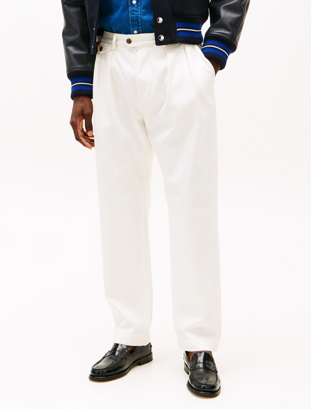 Twill Pleated Tapered Leg Chinos, Ivory Silk, hi-res