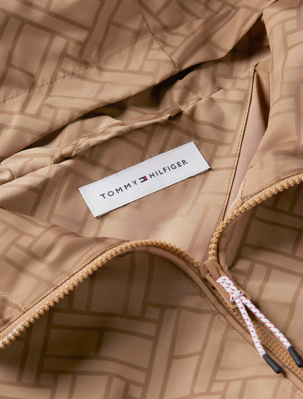 Relaxed Hooded Zip-Thru Windbreaker, Beige Monogram Flag, hi-res