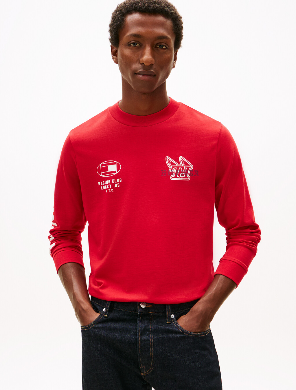 Graphic Jersey Long Sleeve T-Shirt, Medium Red, hi-res