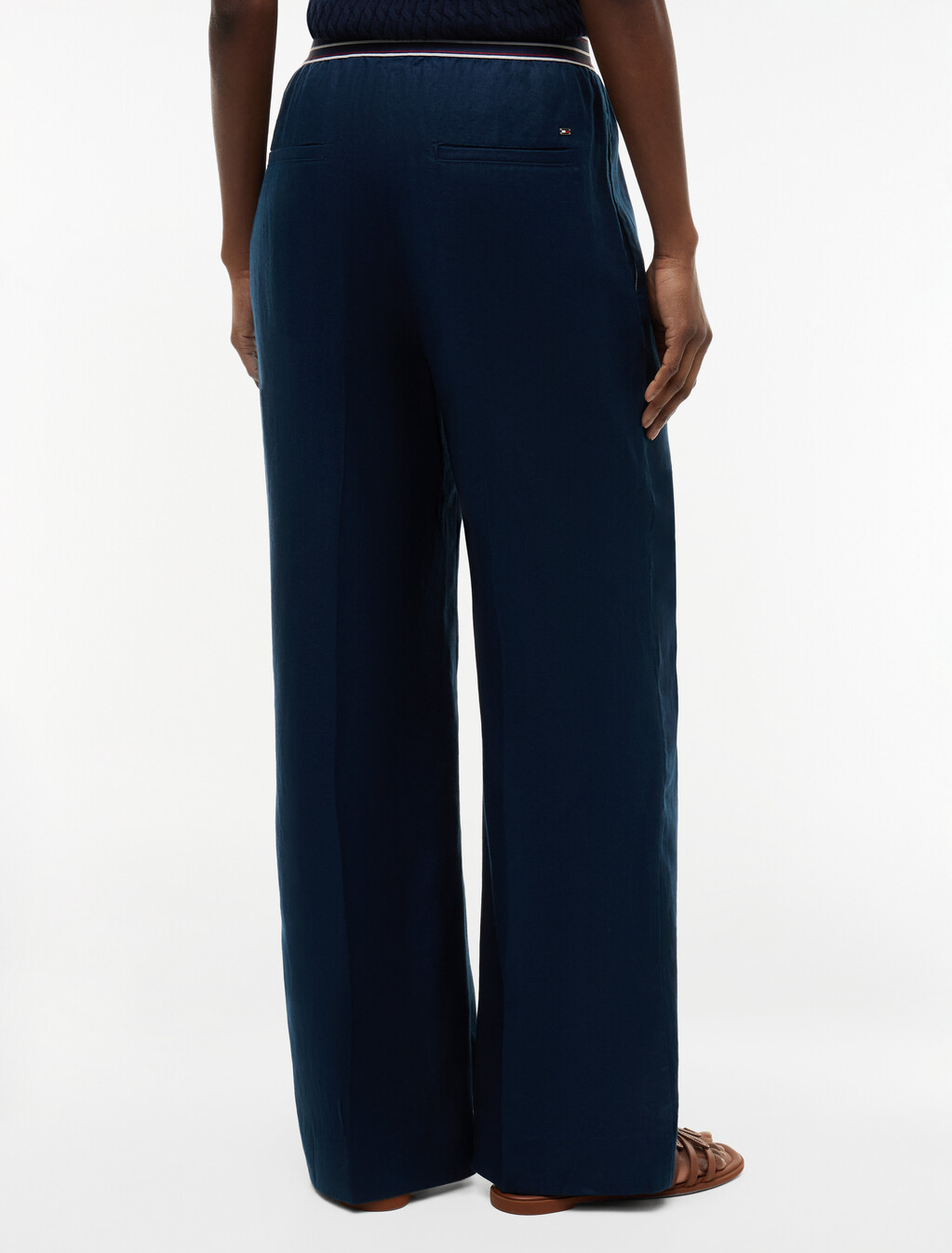Pure Linen Twill Straight Pants, Dark Night Navy, hi-res