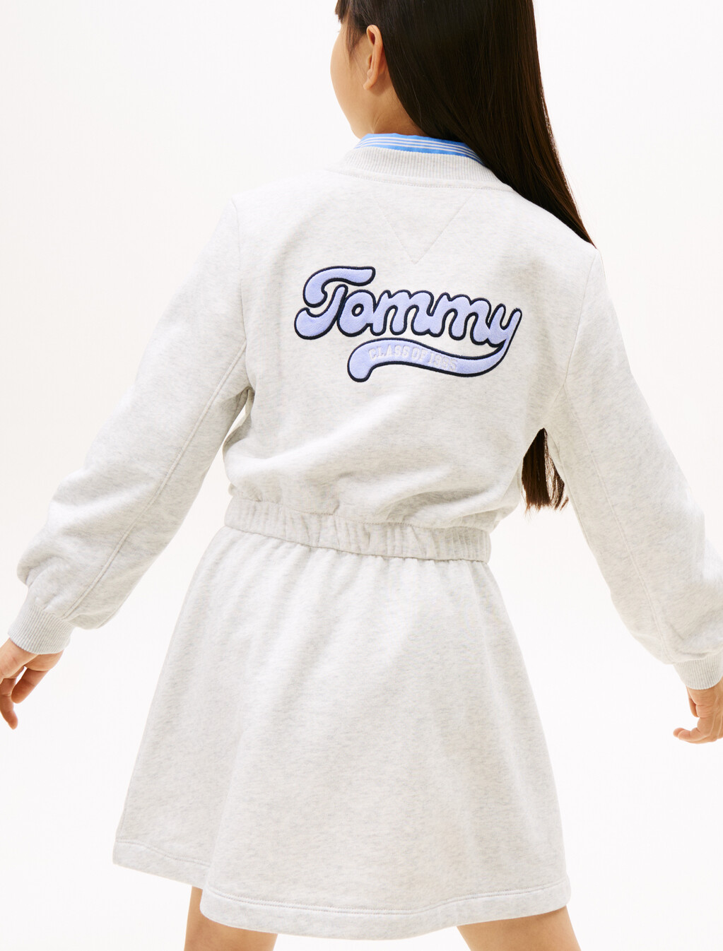 Varsity Back Logo Appliqu&eacute; Sweatshirt Dress, Light Grey Heather, hi-res
