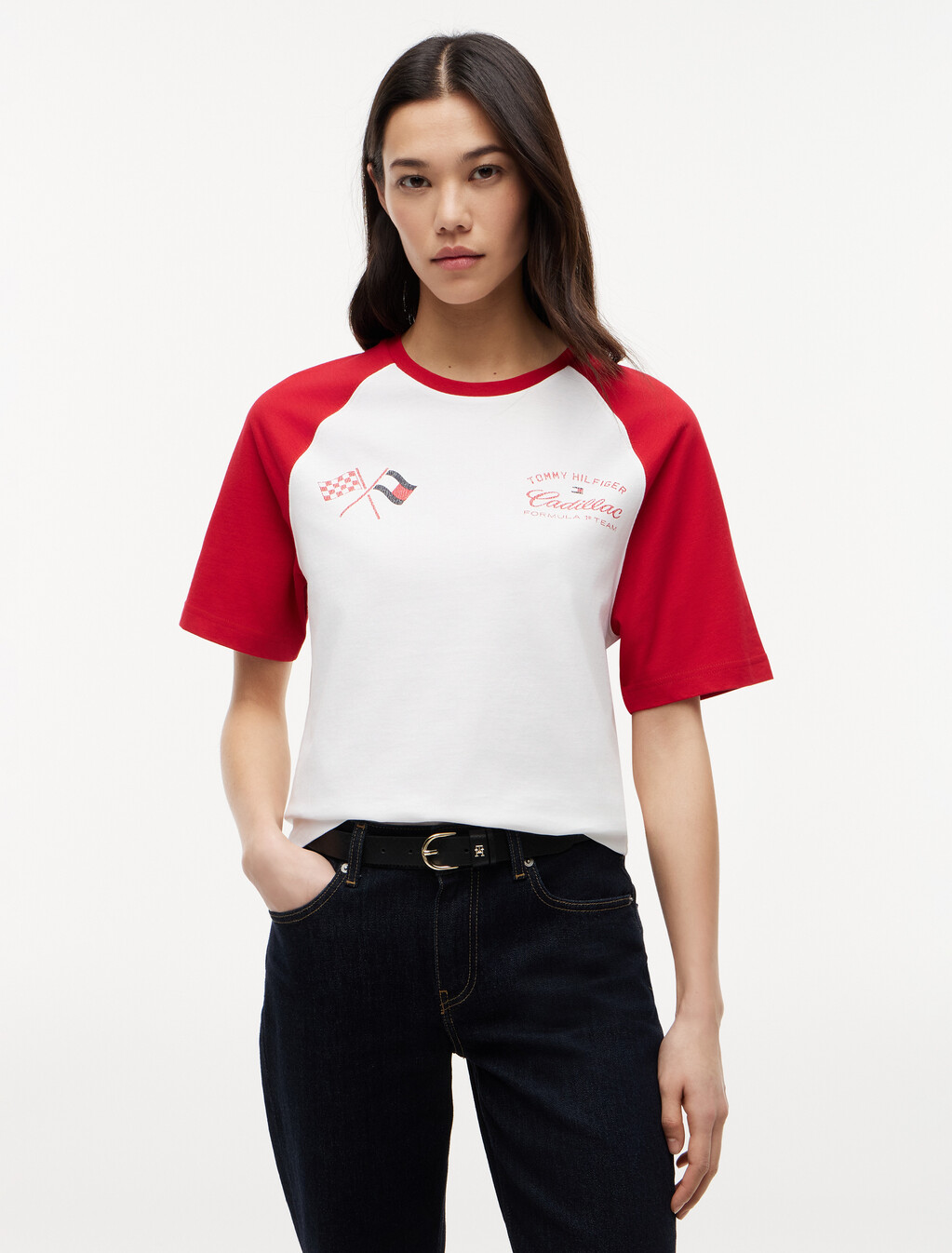 TH x Cadillac Formula 1&reg; Team Back Graphic Raglan T-Shirt, White / Red, hi-res