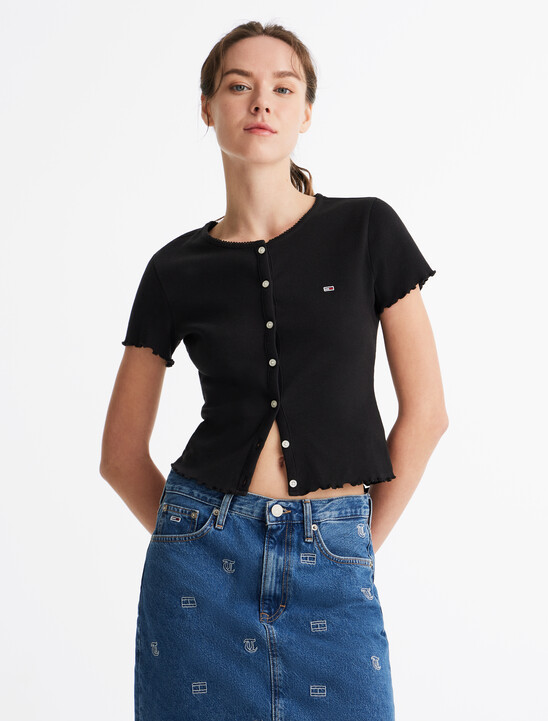 Scallop Trim Rib Knit Top