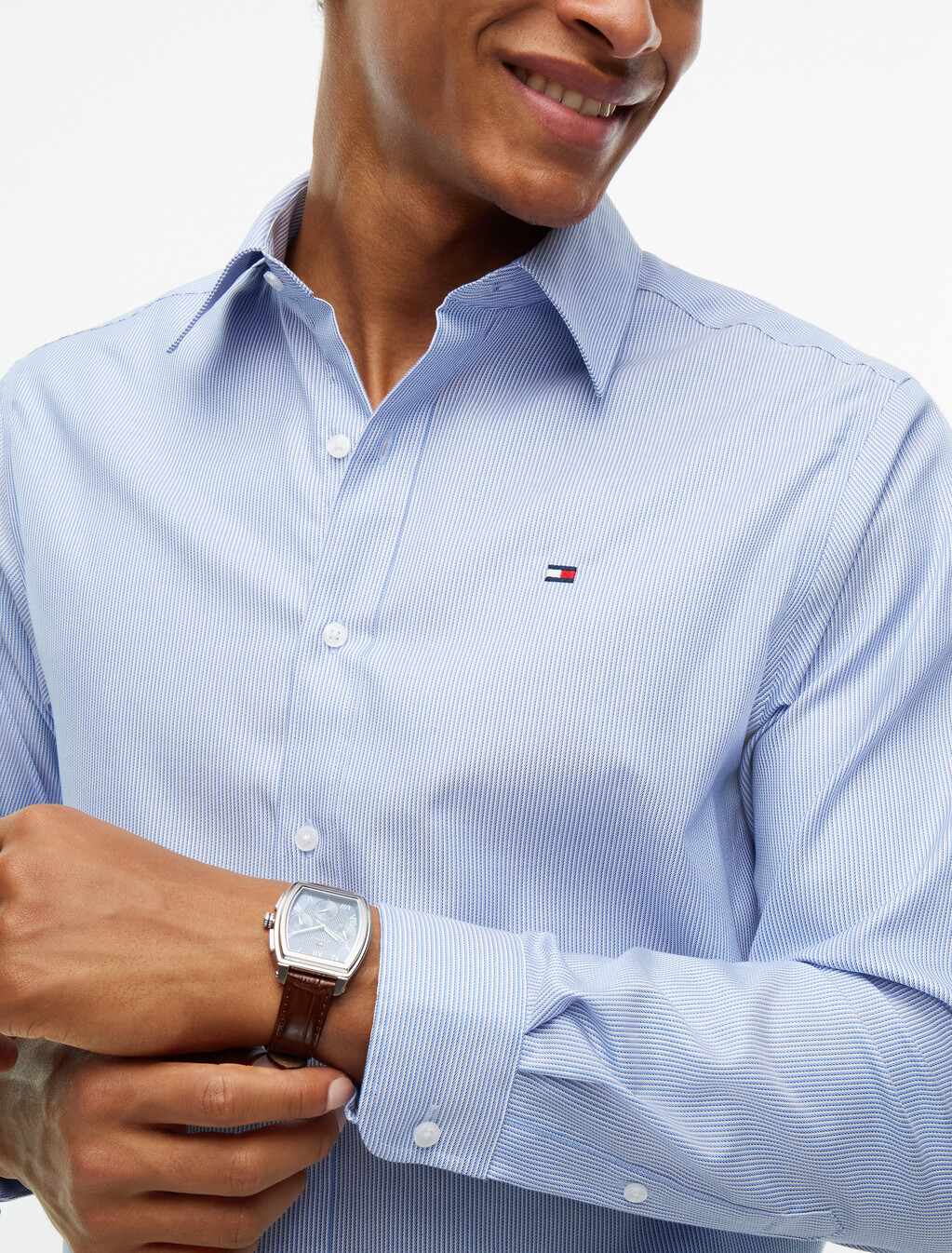 New York Label Regular Fit Non-Iron Stripe Shirt, Brilliant Navy / White, hi-res