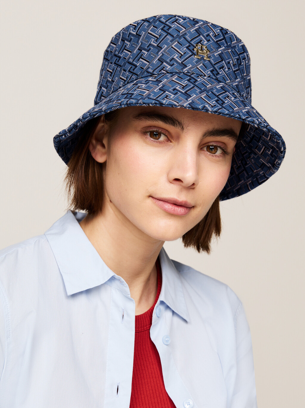 TH Monogram Jacquard Bucket Hat, Fossil Blue, hi-res