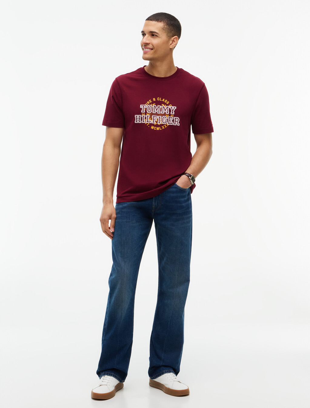 Varsity Logo Peached Jersey T-Shirt, Burgundy, hi-res