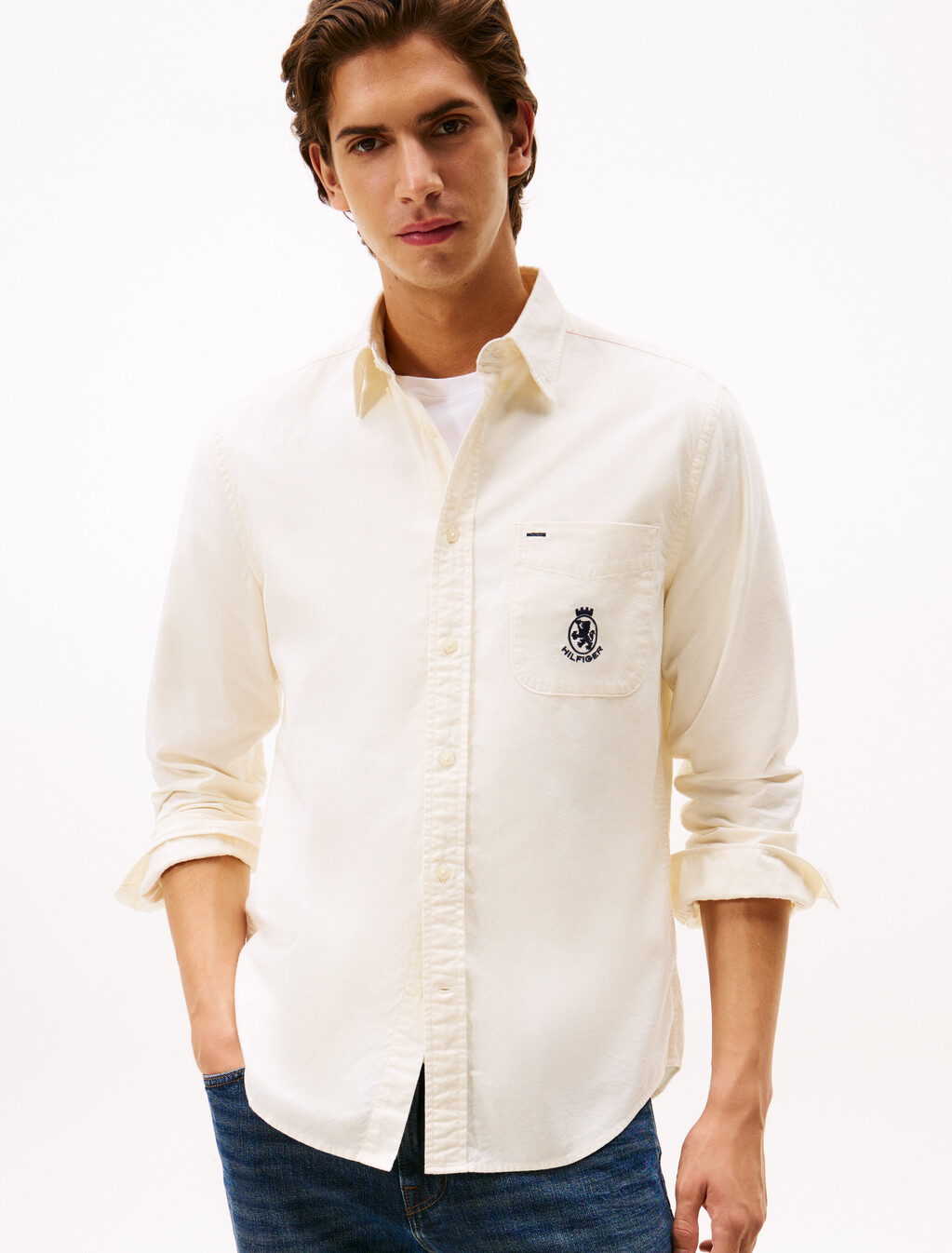Regular Fit Brushed Oxford Shirt, Ivory Petal, hi-res