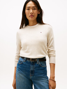 Cashmere Crewneck Sweater, Heather Oatmilk, hi-res