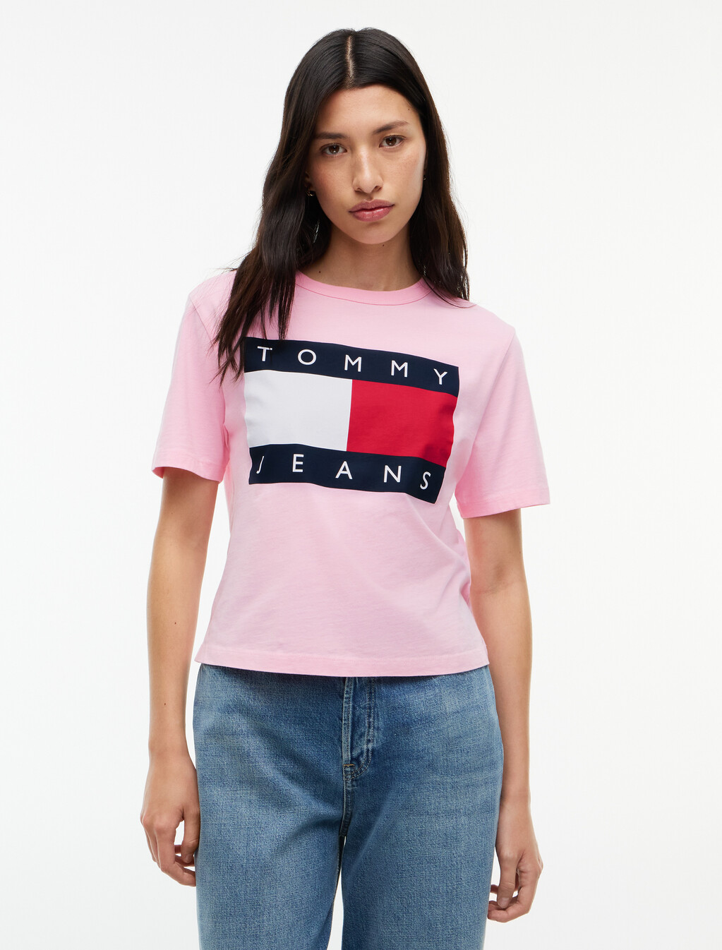 Flag Badge Boxy Jersey T-Shirt, Pink Sugar, hi-res
