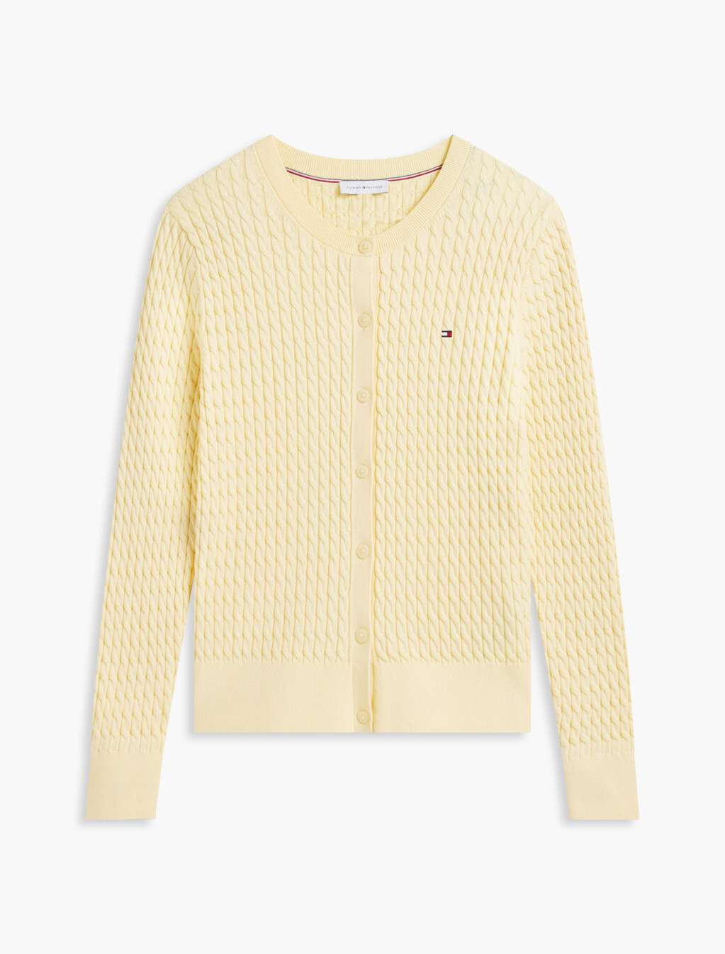 Cable Knit Crew Neck Cardigan, Frozen Custard, hi-res