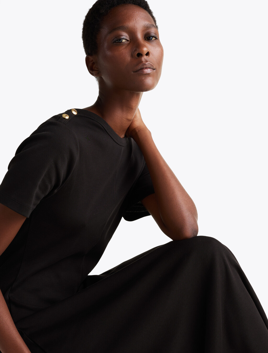 Midi Fit And Flare Dress, Black, hi-res