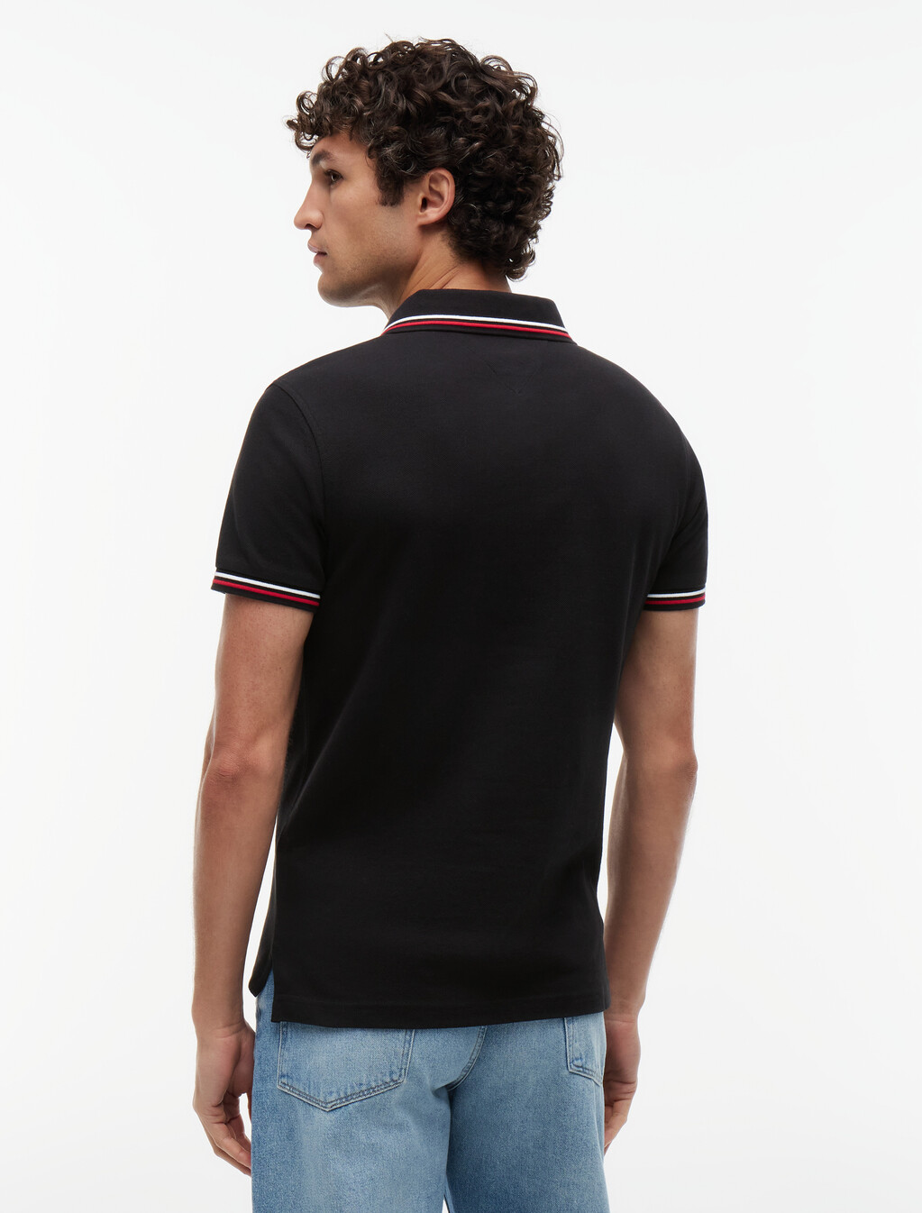 Tipped Slim Polo, Black, hi-res