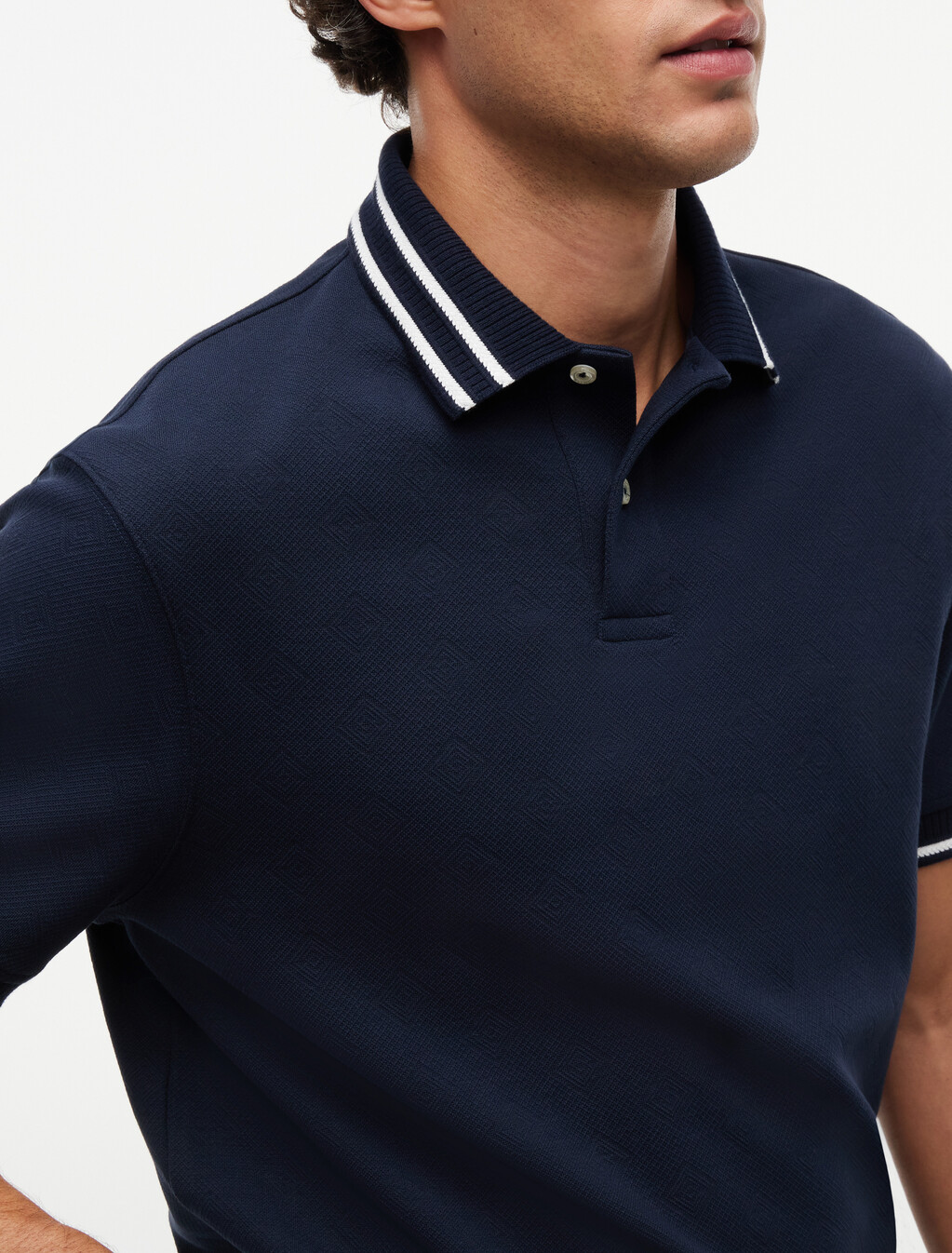Relaxed Fit Foulard Jacquard Polo Shirt, Navy Blue, hi-res