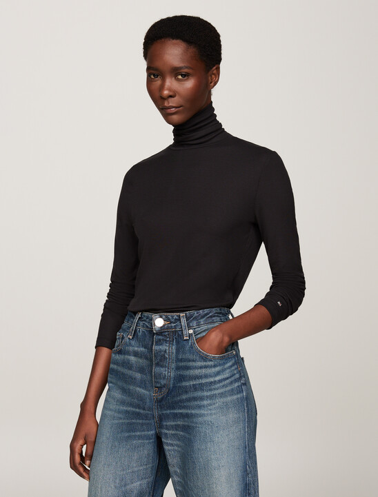 Roll Neck Long Sleeve Slim T-Shirt