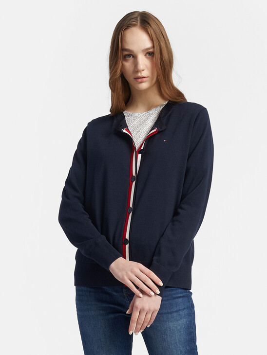 GLOBAL STRIPE CREW NECK CARDIGAN