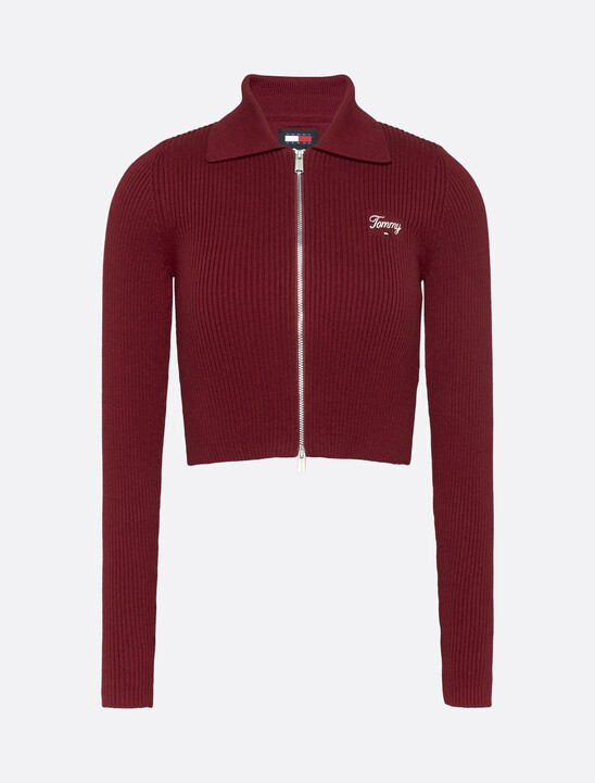 Rib Knit Cashmere Zip Thru Cardigan