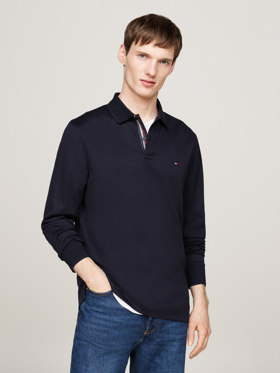 Jacquard Long Sleeve Polo Shirt