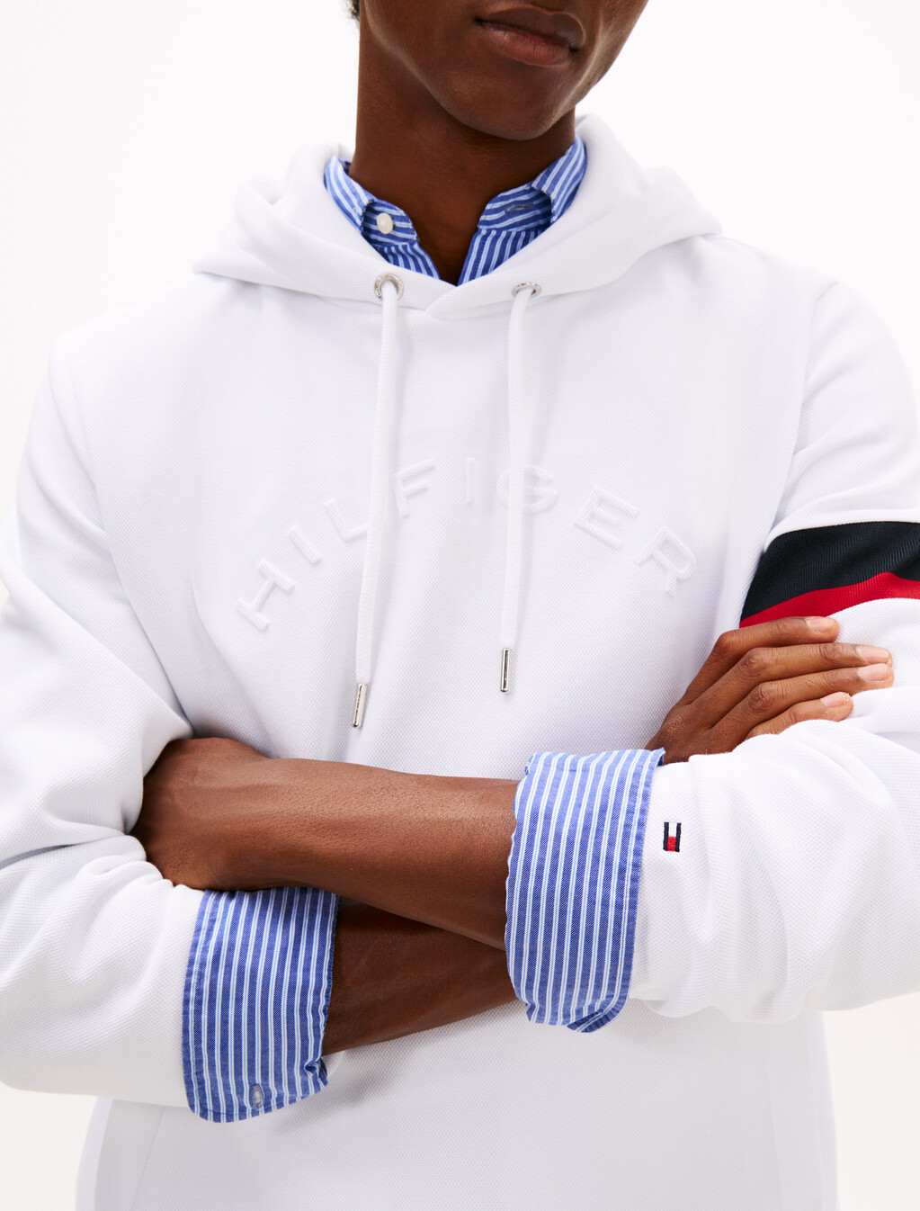 Stripe Panel Insert Hoodie, White, hi-res
