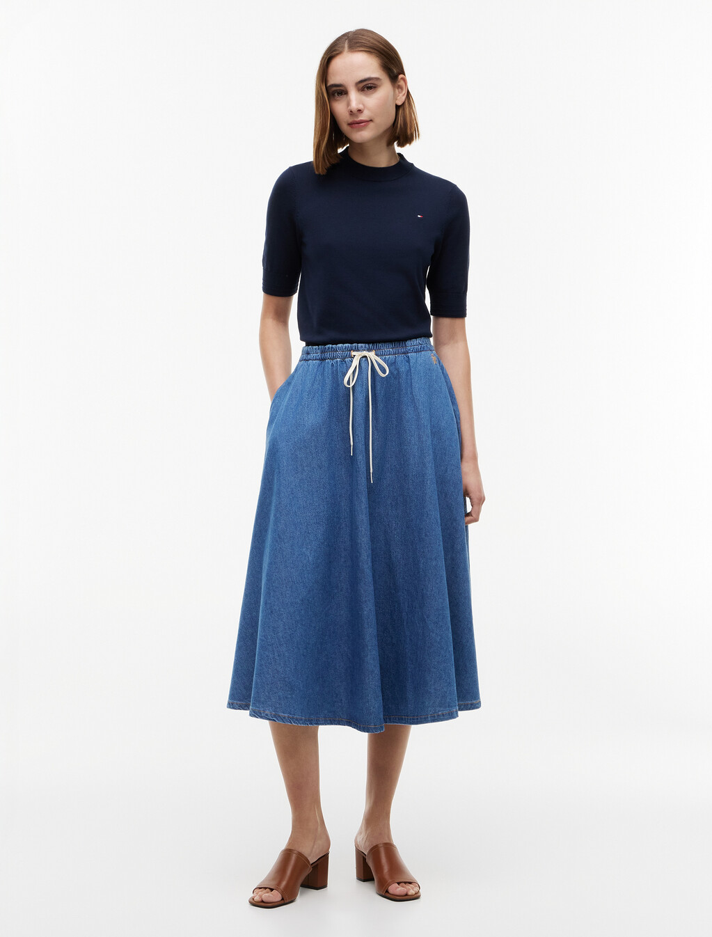 Logo Relaxed Denim Flared Midi Skirt, Mia, hi-res