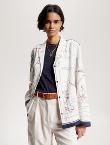 Atlas Scarf Print Pyjama Shirt, Map Scarf/Ancient White, hi-res
