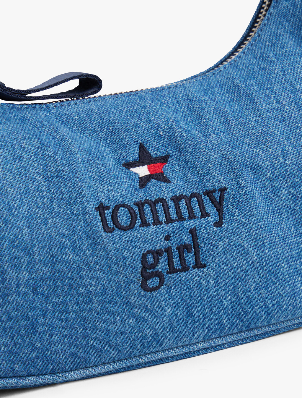 Tommy Girl Logo Charm Denim Shoulder Bag, Mid Blue Denim Wash, hi-res