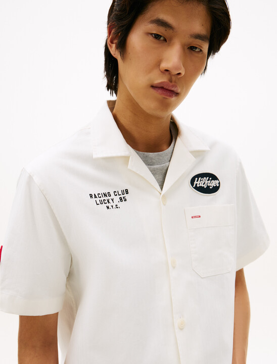 Herringbone Camp Collar Relaxed Shirt