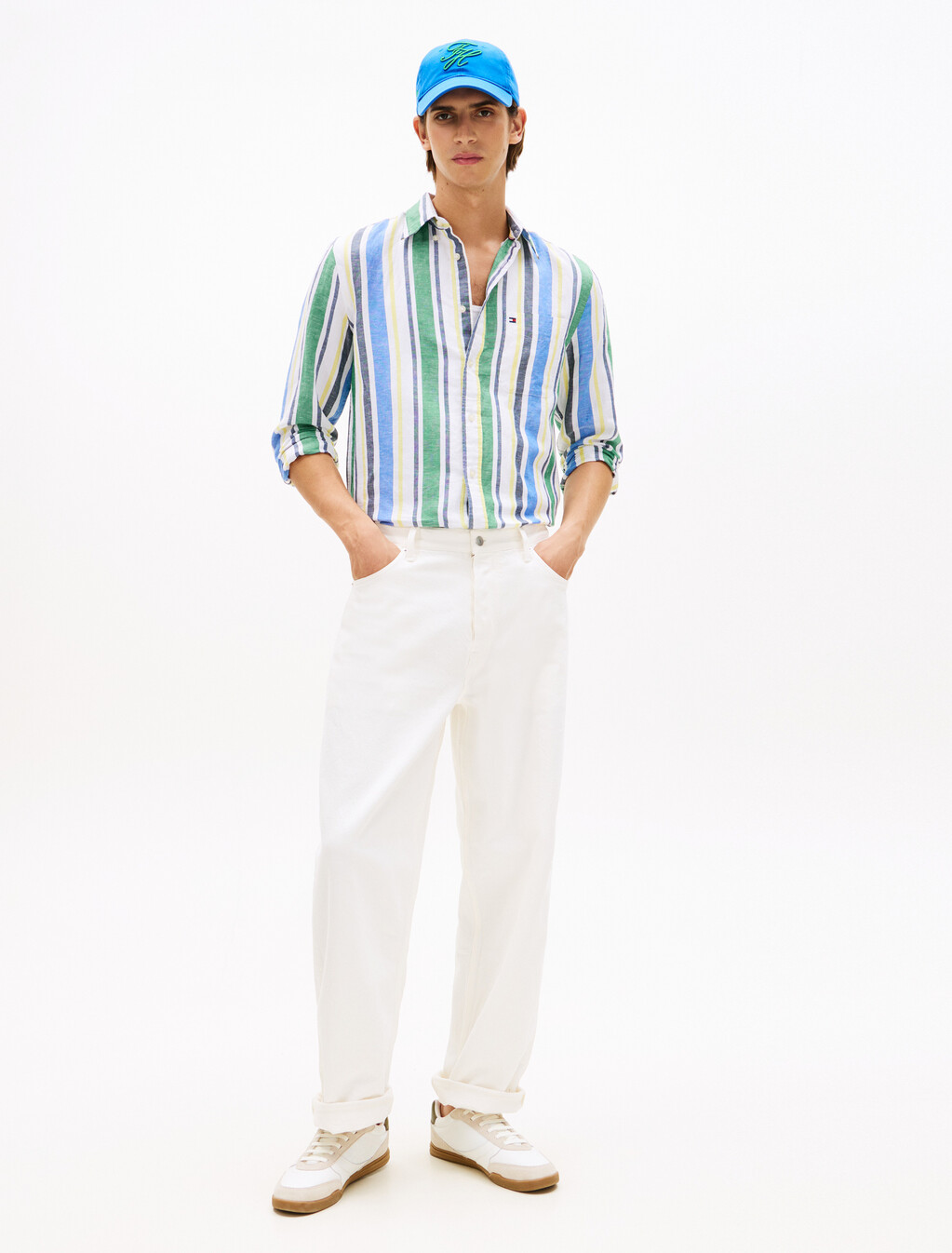 Regular Fit Stripe Linen Blend Shirt, Nouveau Green / Stripe, hi-res