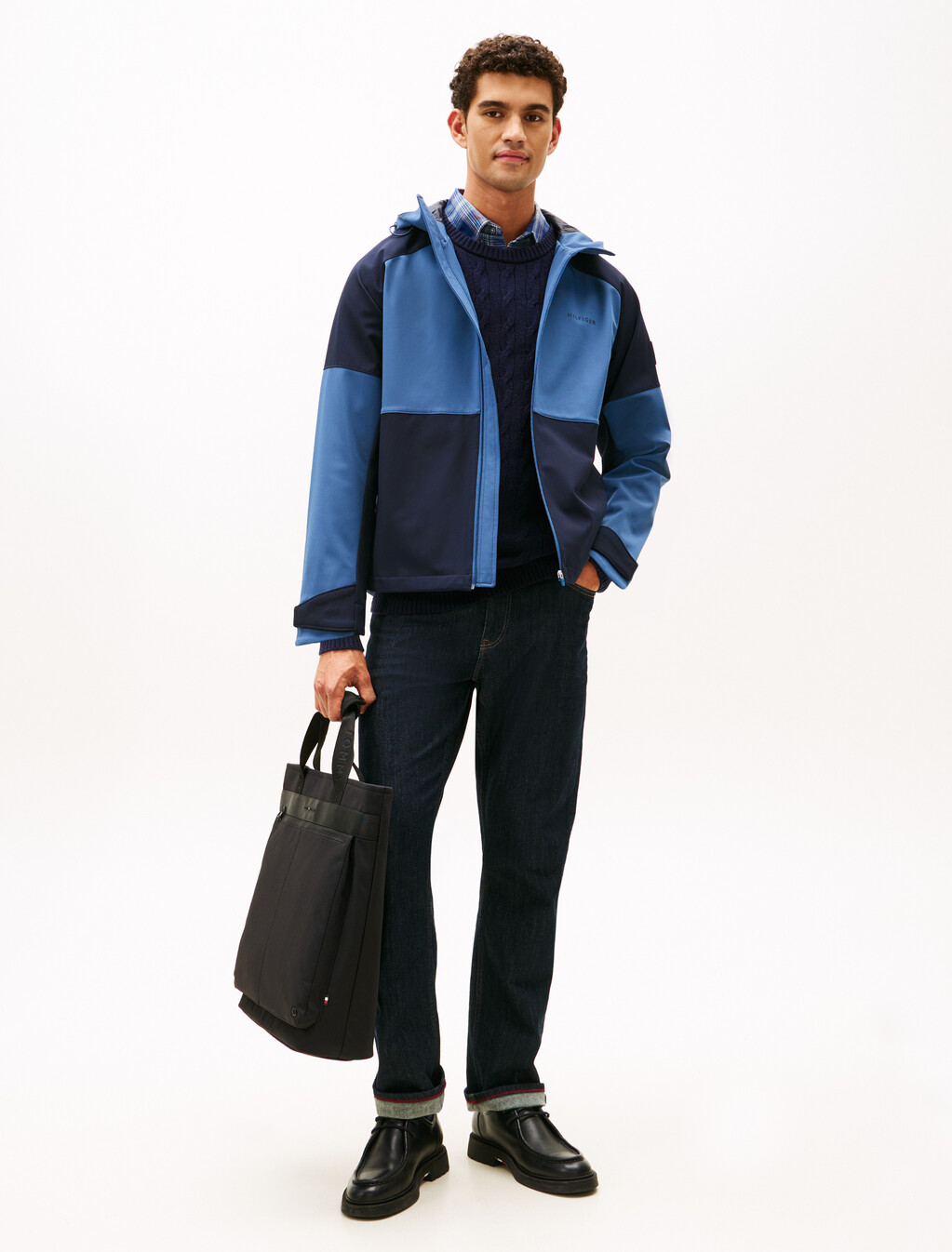 Color Block Brushed Fleece Jacket, Aegean Sea, hi-res