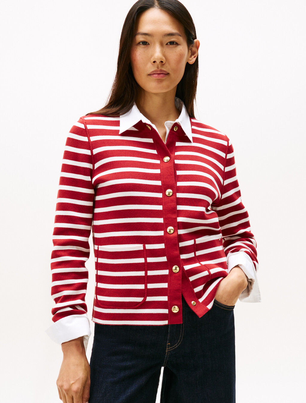 Reversible Cardigan, Br Stp Regatta Red / Ivory Silk, hi-res