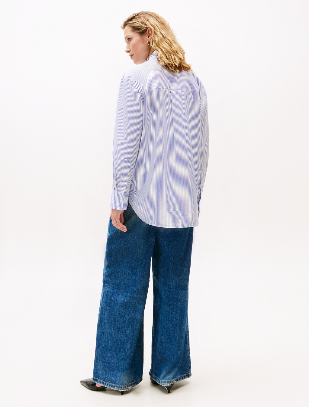 Ruffle Collar Poplin Relaxed Fit Shirt, Hugh Stp/ Blue, hi-res
