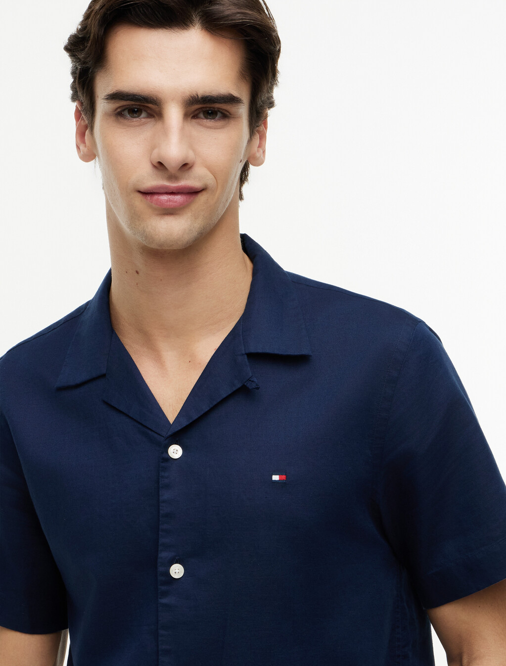 Regular Fit Linen Blend Short Sleeve Shirt, Carbon Navy, hi-res