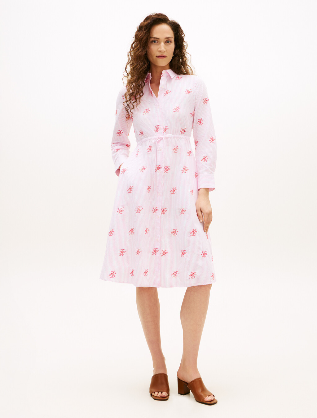 Asia Fit Long Sleeve Shirt Dress, Script Ithaca Rose Petal, hi-res