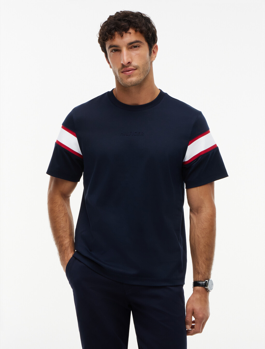 Interlock Knit Crew Neck T-Shirt, Navy Blue, hi-res