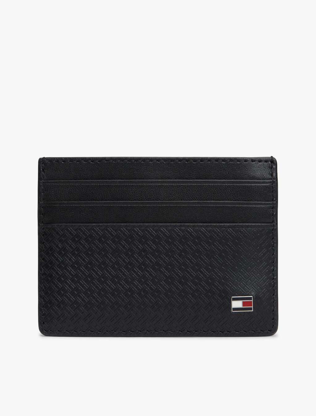 Embossed Flag Leather Credit Card Holder, Black, hi-res