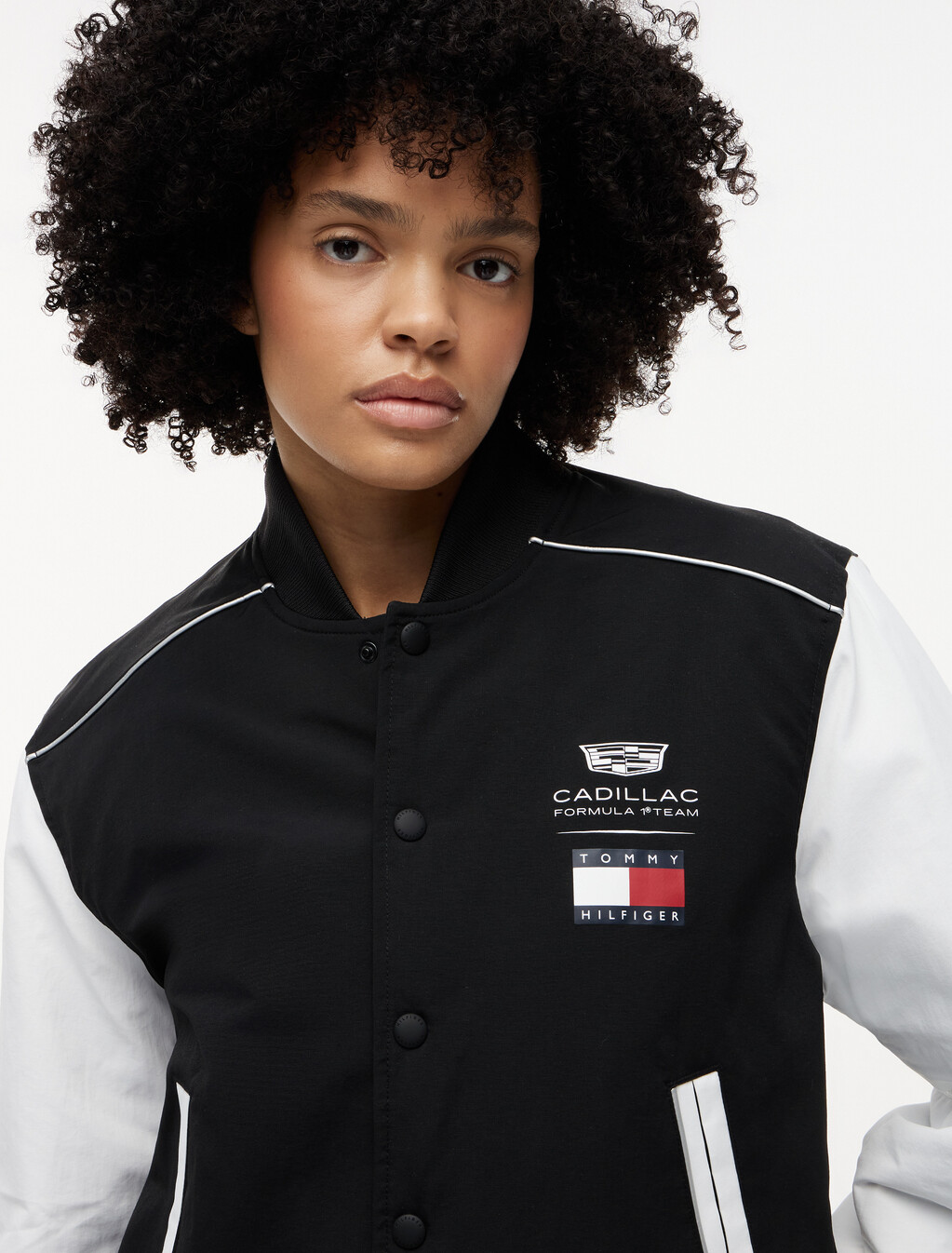 TH x Cadillac Formula 1&reg; Team Back Logo Varsity Jacket, Black / White, hi-res