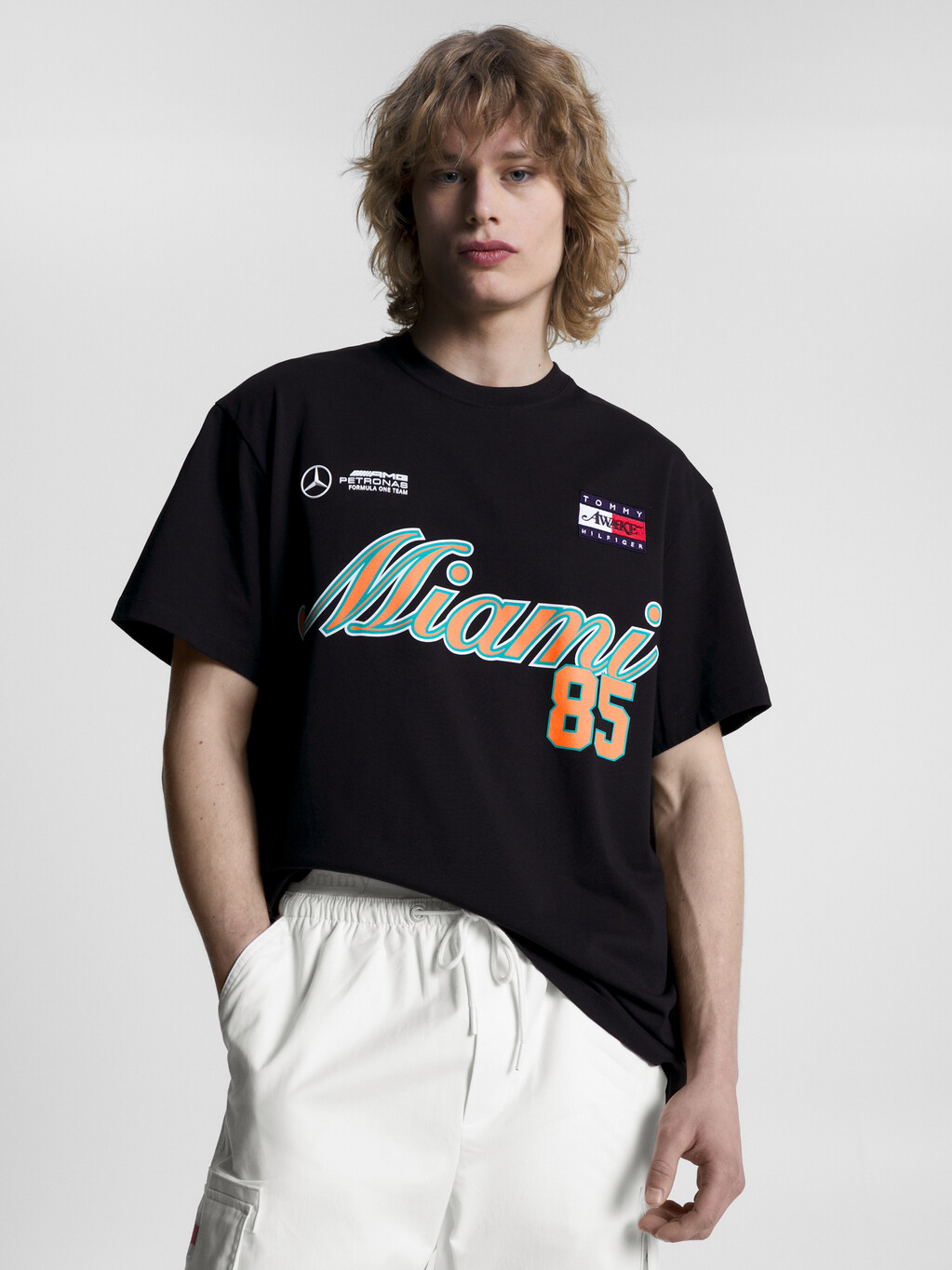 TOMMY X MERCEDES-AMG F1 X AWAKE NY BACK LOGO T-SHIRT, Black, hi-res
