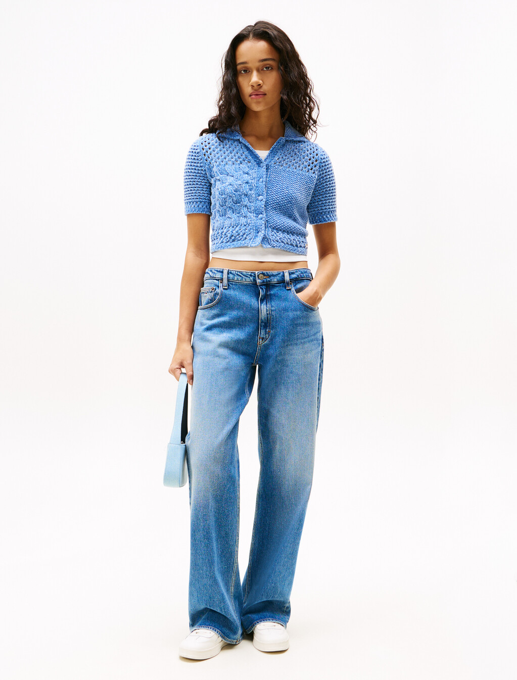 Perforated Camp Collar Cardigan, Colorado Blue, hi-res