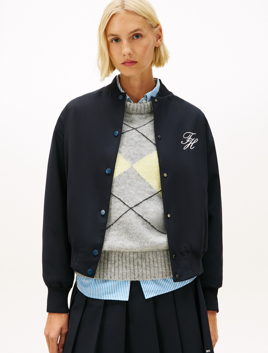 Timeless Wool Blend Relaxed Bomber Jacket, Dark Night Navy, hi-res