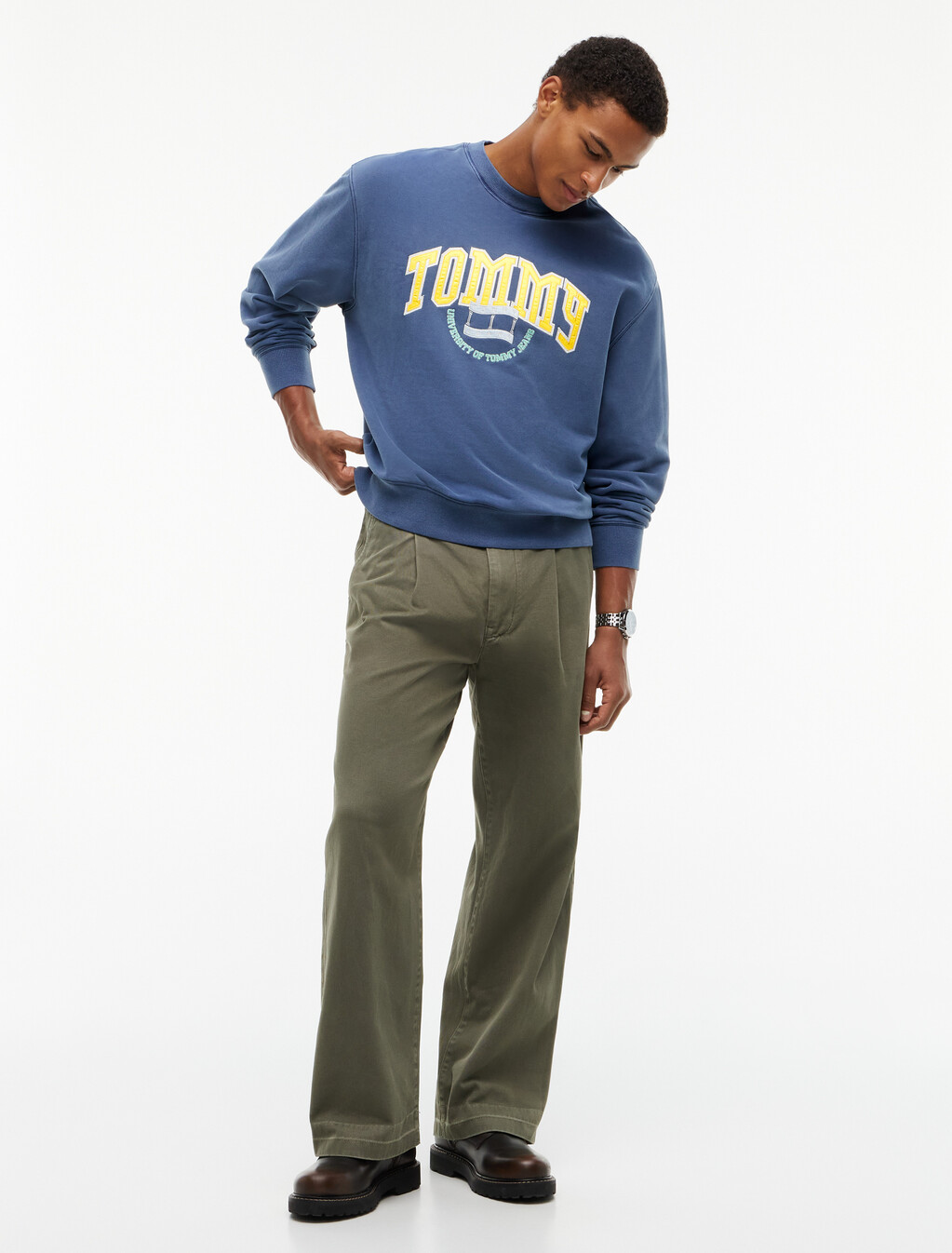 Varsity Logo Relaxed Terry Sweatshirt, Dark Blue, hi-res