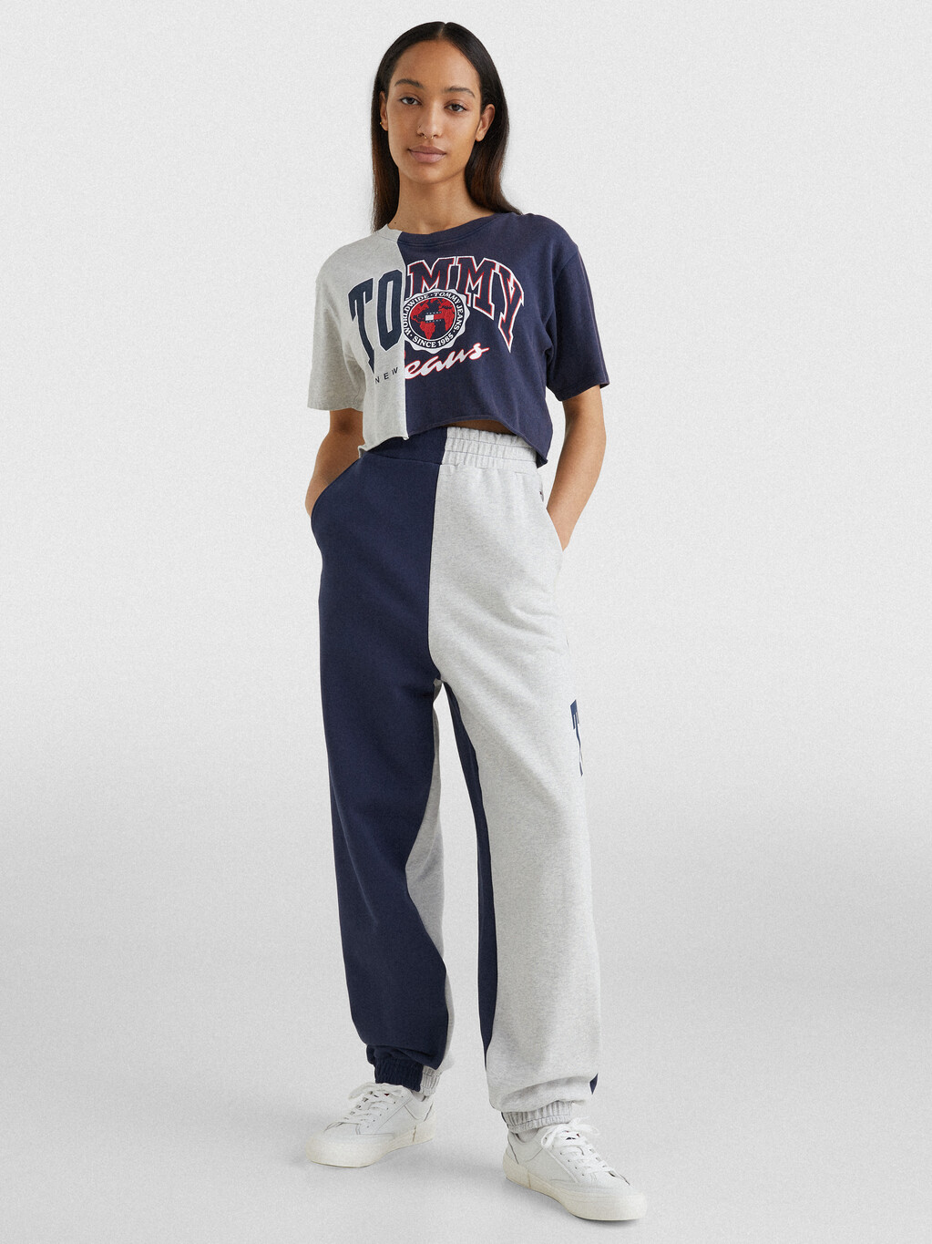 Buy SPLICED LOGO CROPPED T-SHIRT in color NAVY