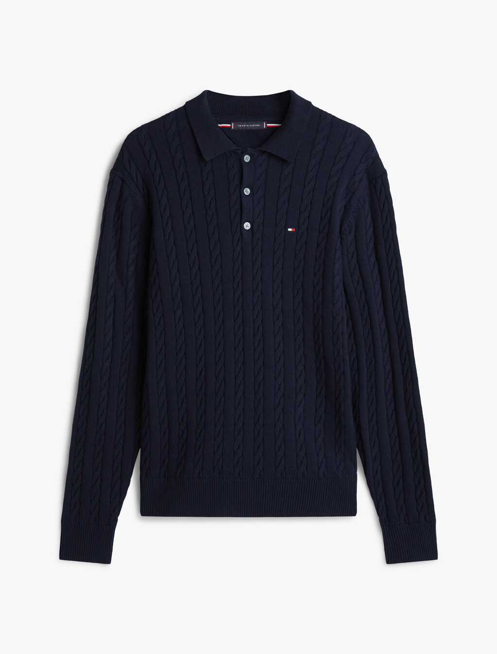 Cable Knit Polo Jumper, Desert Sky, hi-res