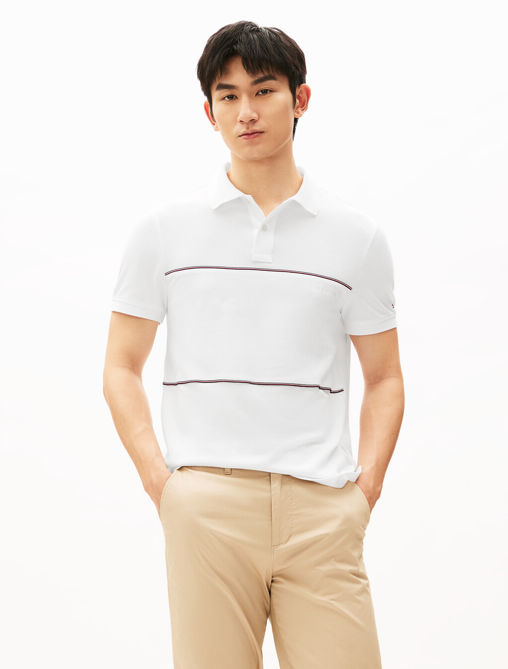 Global Stripe Block Polo, White, hi-res