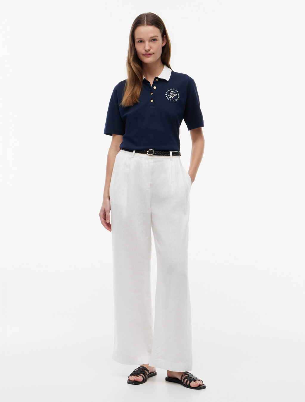 Regular Fit Gold-Tone Button Polo Shirt, Dark Night Navy, hi-res