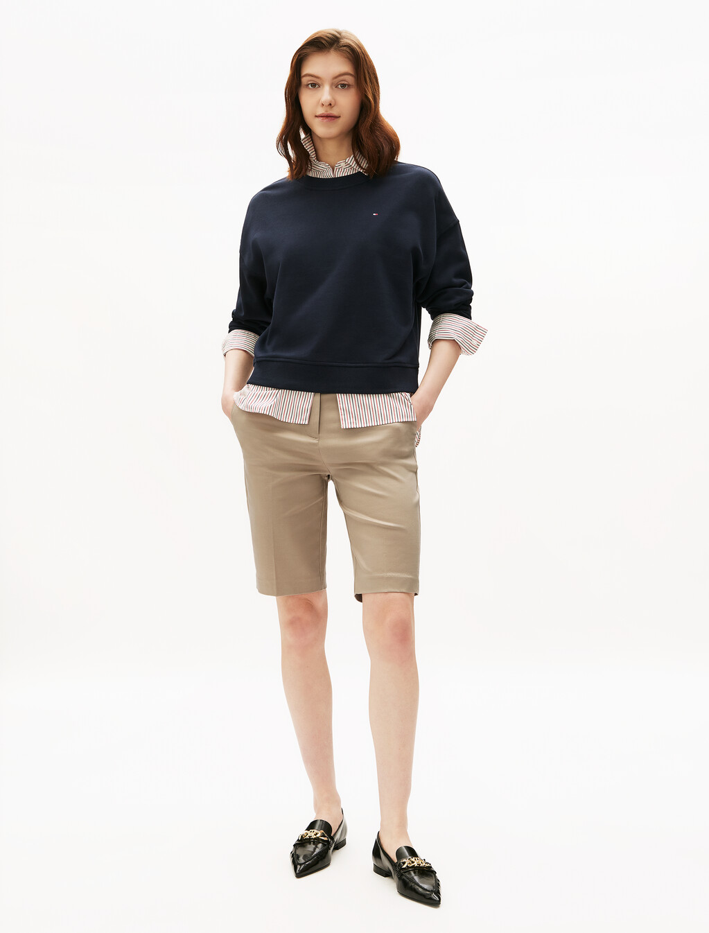 Linen Mix Belted Shorts, Beige, hi-res